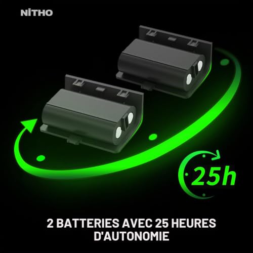 NiTHO Chargeur avec 2 Rechargeable Batteries pour Xbox One/Xbox Series X/S Manette, Station de Charge Rapide avec Indicateur d'état de Charge LED - Noir – vue 6