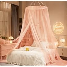 Bed Canopy Mosquito Net for Bed, Mesh Dome Room Decor,Pink