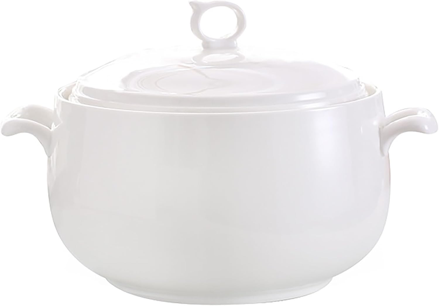 3L Round Serving Bowl with Loop Handle,Ceramic Soup Tureen with Lid Ceramic Serving White Soup Bowl With Large Loop Handle for Kitchen, Porcelain,Microwave and Dishwasher Safe,3000ml