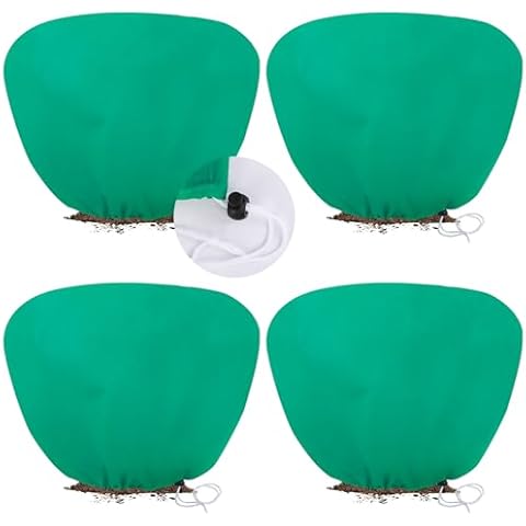 ANGAR 4 Pack Plant Covers Freeze Protection for Winter, 2.2oz/yd² (39.4" X 39.4") Shrub Plant Protection Bags with Drawstring, Plant Frost Protection Covers for Outdoor Garden Rose Bush Plants, Green Cover
