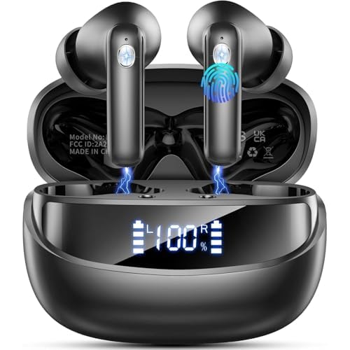 2026 Bluetooth Kopfhörer, Kopfhörer Kabellos Bluetooth 5.4 HiFi Stereo, Ohrhörer mit LED Anzeige, 50 Std Spielzeit In Ear Kopfhörer mit 6 ENC Noise Cancelling Mics, IP7 Wasserdicht Kabellose Kopfhörer
