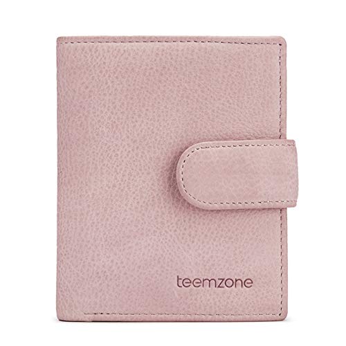 Monedero para mujer pequeño, de piel auténtica, con bloqueo RFID, con monedero pequeño, monedero pequeño, monedero para niña, color rosa