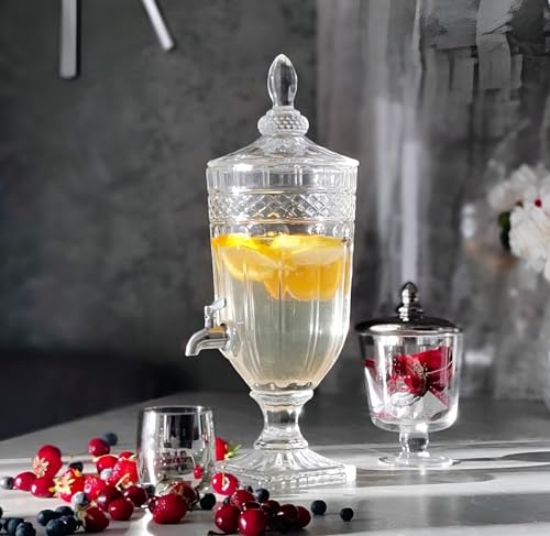Image of 3 Liter Beverage Dispenser with Tap and Glass Lid Ice Drink Dispenser for Cold Water, Cocktails, Detox Drinks Perfect for Parties & Events,Daily Uses, Transparent (Set of 1)