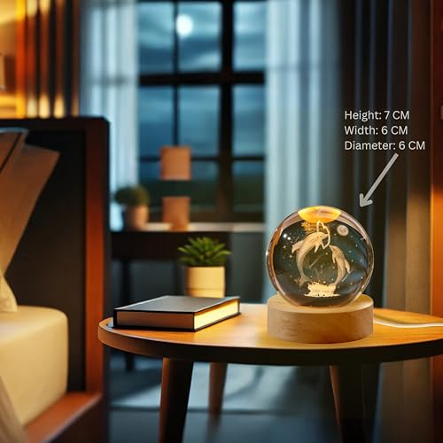 Image of 3D Dolphin Crystal Ball Night Light Table Lamp