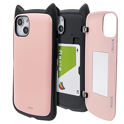ラスタバナナ ケース カバー iPhone14 Plus 専用 ハイブリッド 猫耳 ネコミミ 耐衝撃吸収 強い カード入れ 鏡 ミラー mimi スモーキーピンク アイフォン14プラス スマホケース 7210IP267HB