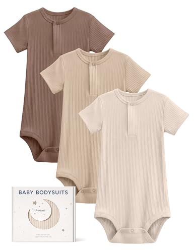 Unnivoll Baby Bodysuits Rayon From Bamboo 6-9 Months Baby Boys Girls Clothes Short Sleeve Infant Newborn Romper 3 Pack Gradient Brown