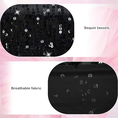 Foulard pour danse orientale avec pompon à paillettes noir - 5