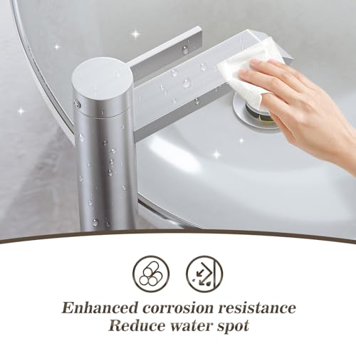 Phiestina Brushed Nickle Single Hole Tall Bathroom Bowl Faucet, Single Handle Above Counter Sink Bathroom Vessel Faucet with Waterfall,Pop Up Drain and Water Supply Line,FH04-BN-V by phiestina - Used condition - Image 6