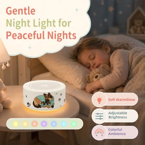 Image of Kipcush White Noise Machine for Baby & Adults, Sleep Sound Machine with 30 Soothing Sounds, 8-Color Night Light, Memory Function, White Noise for Sleeping, Nursery, Office, Travel, Relaxation