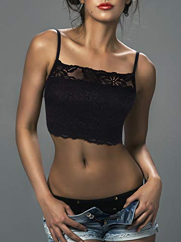 New 4 Pieces Women's Lace Cami Stretch Lace Half Cami Breathable Lace Bralette Top For Women Girls (Black, White, Xx-Large) #TOP4