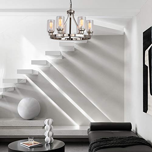 Sivilynus Dining Room Lighting Fixtures Hanging Brushed Nickel Kitchen Modern Chandelier Over Tables 6 Light With Glass Pendant Light For Dining Room Living Bedroom #TOP5