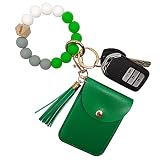 FIVWIN Wristlet Keychain Bracelet Wallet for Women Silicone Beaded Car Key Rings with Tassel Bangle