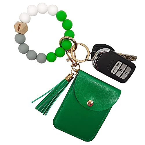 Fivwin Wristlet Keychain Bracelet Wallet For Women Silicone Beaded Car Key Rings With Tassel Bangle Card Holder #TOP7