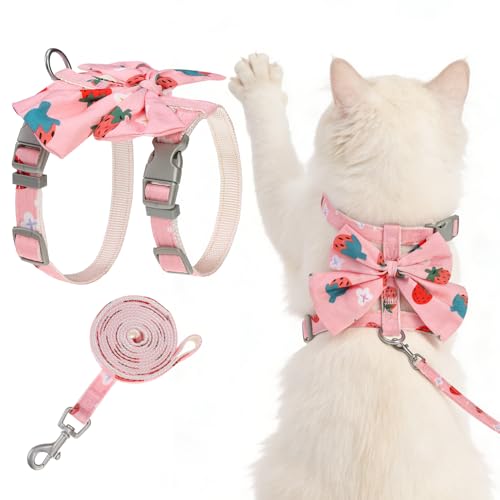 PAWCHIE キャットハーネスとリーシュセット 脱出防止 蝶結び付き 調節可能な子猫ベストハーネス 屋外 屋内用 軽量 ソフト ウォーキング 旅行 ペットハーネス 中型猫 男の子 女の子 ピンク Mの商品画像（Amazon）