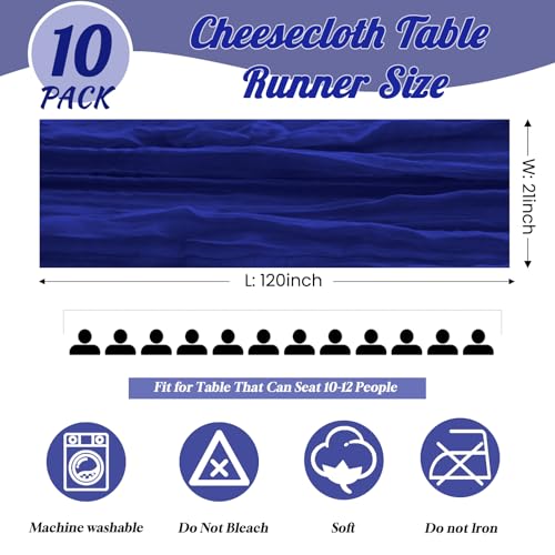 EOINBDTE 10Pack Royal Blue Cheesecloth Table Runner,10FT Sheer Table Runner by EOINBDTE - Used condition - Image 3
