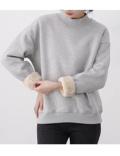 Jenkoon Womens Warm Soft Mockneck Sherpa Fleece Lined Sweatshirt Casual Pullover Tops (Light Grey, Small) #TOP2