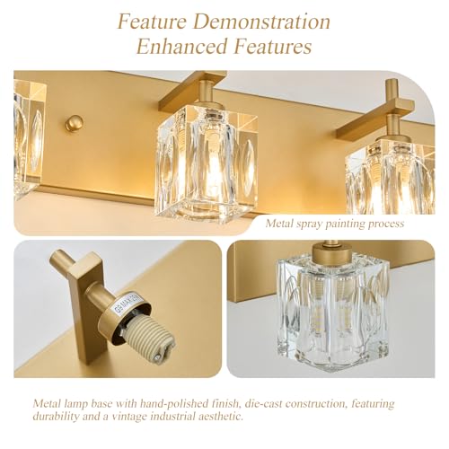 Image of VitaLink 24-Inch Vanity Light Gold Crystal Bathroom Vanity Light Over Mirror 4-Light Wide Backplate Modern Wall Light for Bathroom Living Room