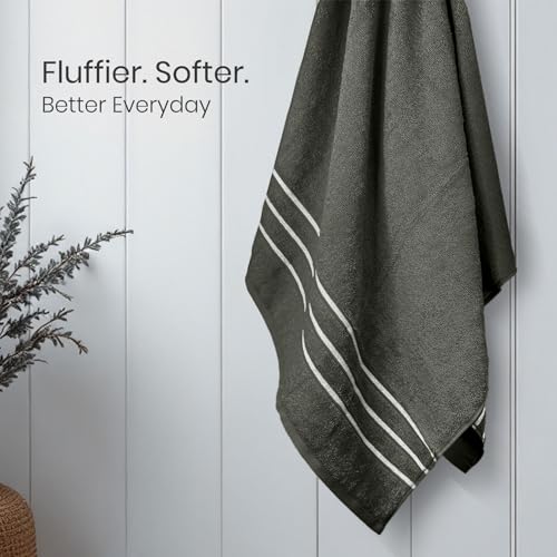 Image of Sassoon Melrose 100% Cotton Unisex Bath Towel in 400 GSM - Castor Grey (1 piece, 70x145 cm) Antibacterial Cotton Towels for Bathing, Light Weight & Quick Drying | Perfect for Daily Use