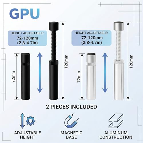2 Pezzi Supporto GPU (Nero+Argento) Regolabile in Altezza 72-120mm in Alluminio Supporto Scheda Video Anti-Sag Magnetico per Gaming PC GPU Holder - Scheda video - Immagine 4