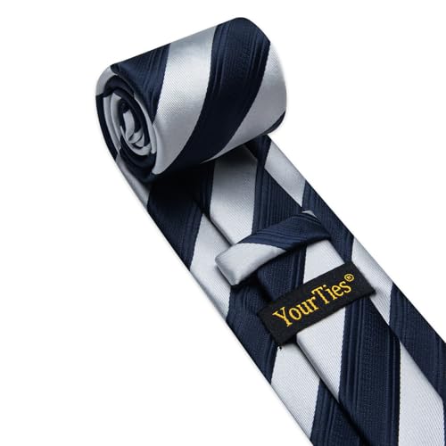 Image of YourTies Striped Ties for Men Classic Woven Silk Necktie with Handkerchief Cufflinks Set Formal Business Party Wedding