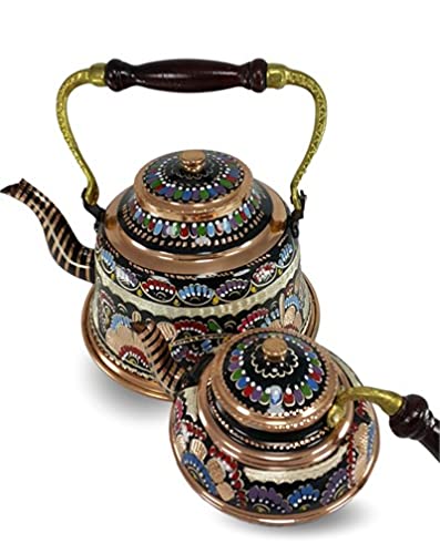 Lamodahome Hand Painted Large Copper Turkish Tea Pot Samowar Style #TOP3
