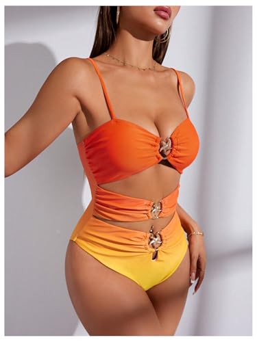 WDIRARA Women's Ombre Cut Out One Piece Swimsuit Colorblock Ruched Swimwear Bathing Suit2