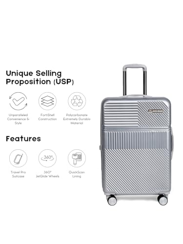 Image of Move-Meant VOYAGEWARE Small Cabin & Medium Check-in Suitcase | 55 Cm & 66 Cm | 360 Degree 8 Wheels Number Lock Polycarbonate Silver Trolley Bag | Luggage for Travel - Pack of 2