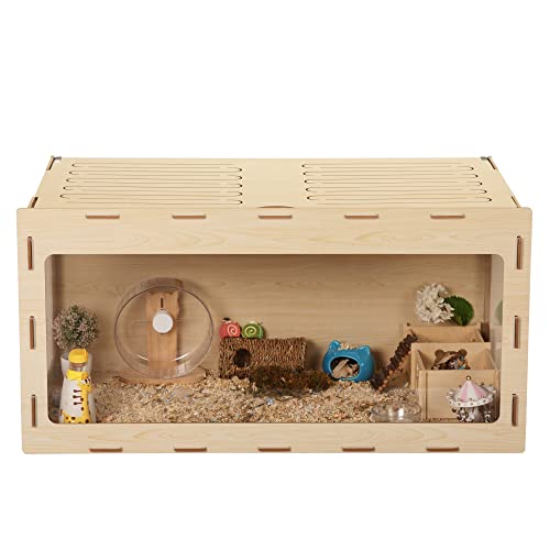 Sardoxx Wooden Hamster Cage Large Animal Cage Acrylic Transparent Board, Habitat With Openable Top For Hamster, Rabbits, Guinea Pigs, Chinchillas, 41.7" L X 21.1" W X 20.7" H #TOP1