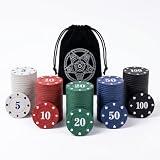LHTHT 200PCS Pokerchips,Pokerkoffer Schwarze Samttasche,Pokerset,5 farbige Zählzähler.