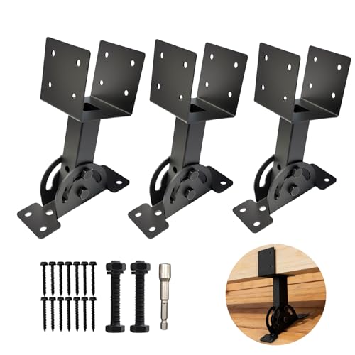 3 Pcs Heavy Duty Roof Riser Brackets Kit 4×4 Adjustable Height Angle Pergola Brackets(Black) Roof Riser Beam Bracket for Gazebos, Carports, and Patios