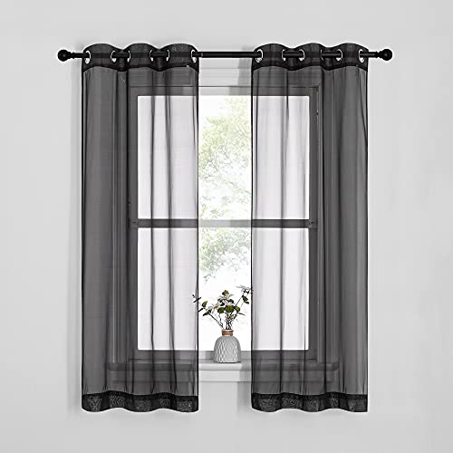 Image of NICETOWN Sheer Curtains for Bedroom Windows, Grommet Casual Soft Voile Sheer Panels with Light Filter Window Treatments for Boy's Room /Bedroom, Black, Set of 2, W37 x L63
