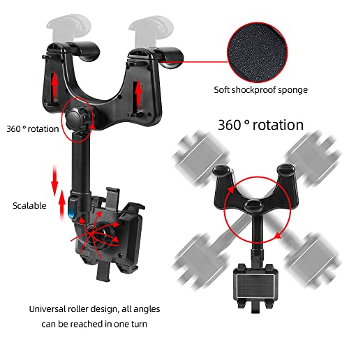 Hengshi 360°Rotatable And Retractable Car Phone Holder,Multifunctional Adjustable Universal Rearview Mirror Phone Holder Mount For All Smartphones And Car #TOP4