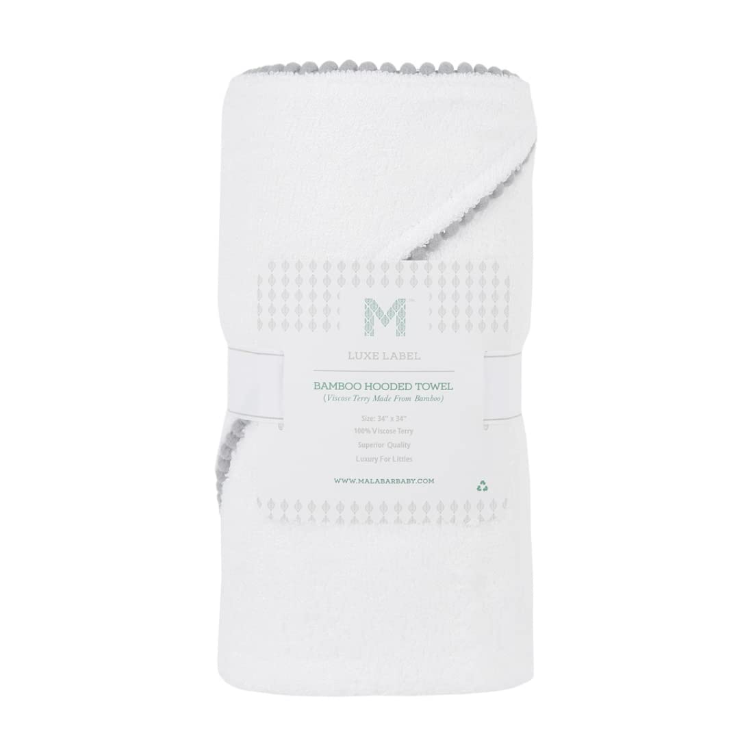Malabar Baby Luxe Bamboo, Unisex, Baby & Toddler Bath & Beach Towel, Detailed Pom Pom Trim (Grey) 4