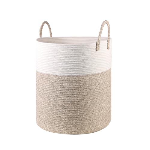 Image of HOBASKET Cotton Rope Hamper for Girls Kids Baby Nursery Hamper Bin Woven Storage Basket for Living Room cute laundry basket Tall Laundry Basket for Blanket Toy storage bin(Beige)