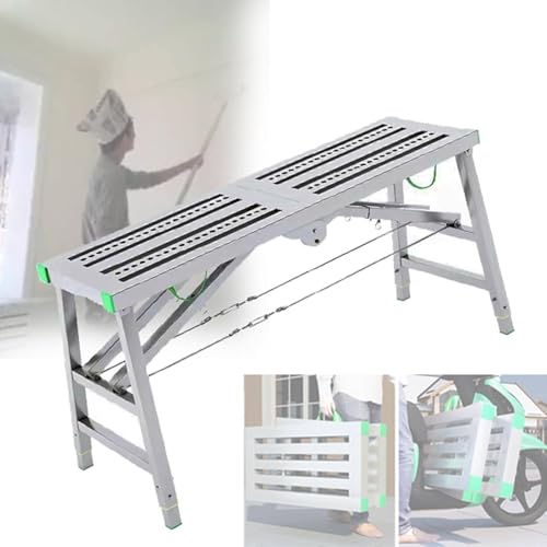 Escalera de andamio portátil ajustable con capacidad de 400 kg, plataforma de trabajo plegable con altura ajustable para un uso versátil (C 140 x 30 cm), ideal para el garaje y la construcción