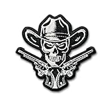 Cowboy Skull Embroidered Patch, Western Outlaw Skeleton with Guns Iron-On Patch, Biker Punk Rock Embroidery Applique for Jackets Vests Backpacks Jeans Hats DIY Accessories