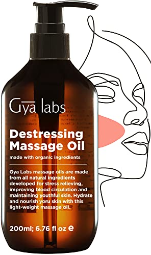 Gya Labs Anti-Stress-Massageöl für Paare - Muskelkateröle für Massagetherapie und Haut - Hergestellt aus Lavendel-, Rosen-Otto-, Rosenholz-, Myrrhe-, Jojoba- und Arganöl (200 ml) Cover