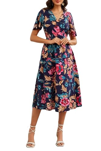 Image of Women's Long Sleeve Button Up Midi Belt Shift Collar Dress with Pockets for Work Office Business