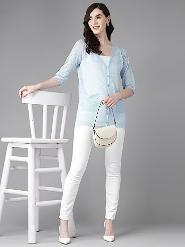 Image of Aarika Womens Sky Blue Color Nylon Shrug