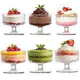 6 Stück Set Glas Dessert Schüsseln, elegantes Stamm Design, langlebige Sundae Tassen, ideal für Eis, Fruchtsalat, Pudding