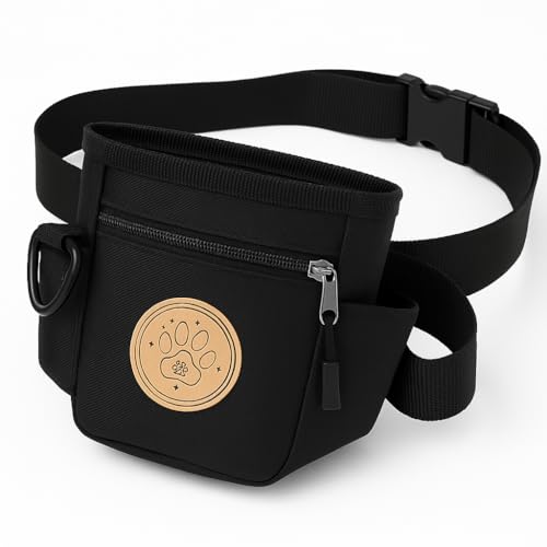 HZLuxe Dog Treat Pouch with Adjustable Waist Belt – Hands-Free Dog Training Bag, Treat Holder with Zipper Pocket for Phone & Keys, Lightweight, Durable & Easy to Clean, (Black)