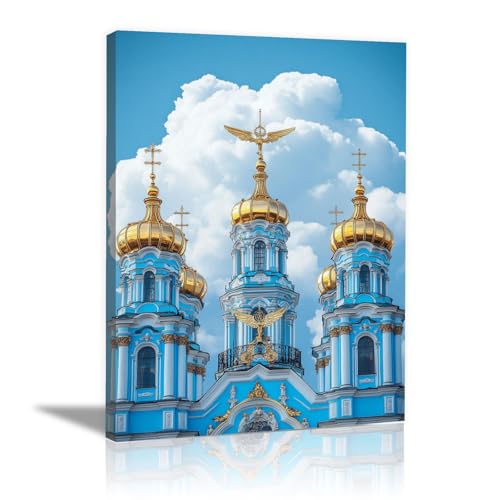 Palais bleu doré art mural haut de gamme avec cadre 40x60cm de la collection CUDAOO