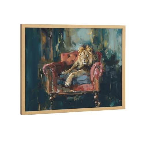 Kate and Laurel Lion Portrait in Rich Jewel Tones Framed