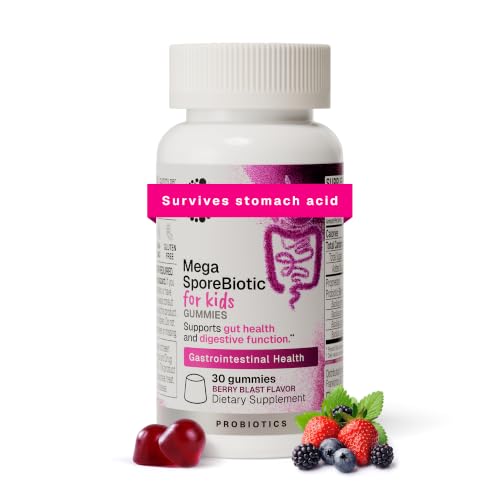 Microbiome Labs MegaSporeBiotic Kids Probiotic Gummies, Spore-Based Bacillus Blend, Berry Flavor, 30 Count, Supports Gut Health & Immunity for Kids 4+