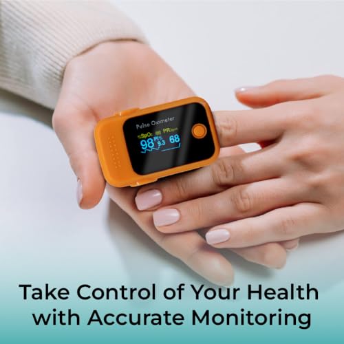 Image of Healthshine Adult Pulse Oximeter Fingertip | SpO2 & Pulse Rate Measurement for Adults, Men & Women | OLED Display, Low Battery Indicators, One-Button Operation, Auto Off | Durable & Accurate - Orange