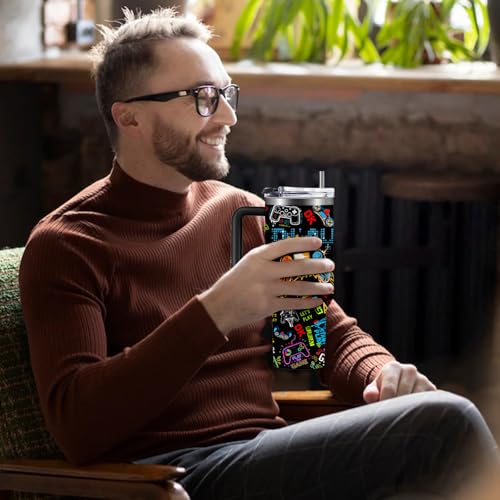 Gaming Gifts for Men Boys, Gamer Gifts for Men, 40oz Gamer Tumbler Cup, Gaming Mugs, Teen Boy Gift Gamings Stuff, Gaming Gamepad Presents for Son, Birthday Gift for Him Mens Boys Gamings Cup