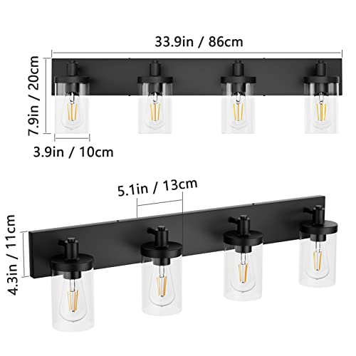 Aipsun Bathroom Vanity Light Farmhouse 4 Light Matte Black Vanity Lighting Fixtures With Clear Glass Shade(Exclude Bulb) #TOP3