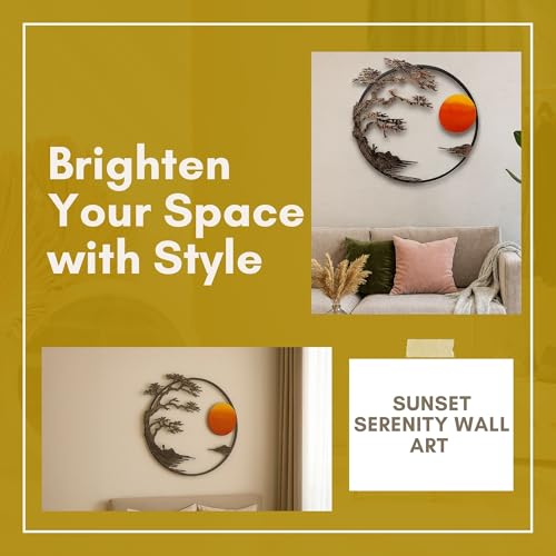 Image of RAZISH Sunset Serenity metal Wall Art | Abstract Sun Wall Decor | Modern Handcrafted Luxury Designer Sun Iron Wall Decor | Perfect for Living Room, Drawing Room, Hotel, Restaurant (Brown Leaves)