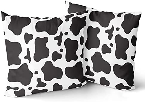 Cushion Covers 45cm x 45cm Set of 2 Cow Print Throw Pillow Covers 18x18 inches Soft Cotton Square Decorative Throw Pillow Cases for Living Room Sofa Couch Bed Pillowcases