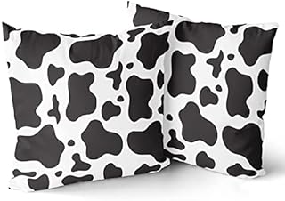 Cushion Covers 45cm x 45cm Set of 2 Cow Print Throw Pillow Covers 18x18 inches Soft Cotton Square Decorative Throw Pillow Cases for Living Room Sofa Couch Bed Pillowcases